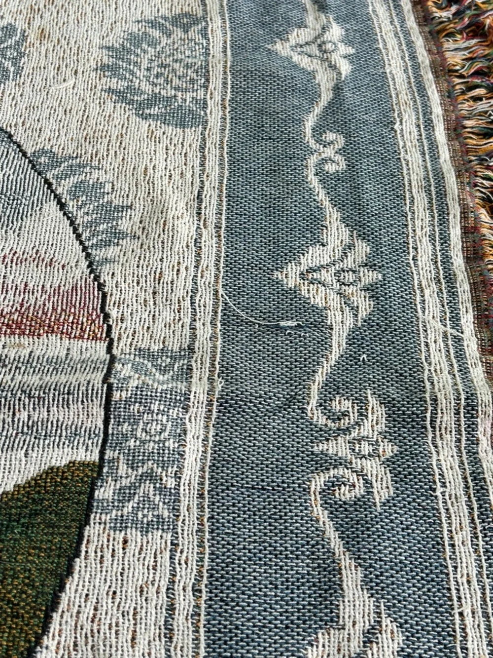 Vintage Woven Tapestry Throw Blanket Watermill Countryside Farmhouse 68x48